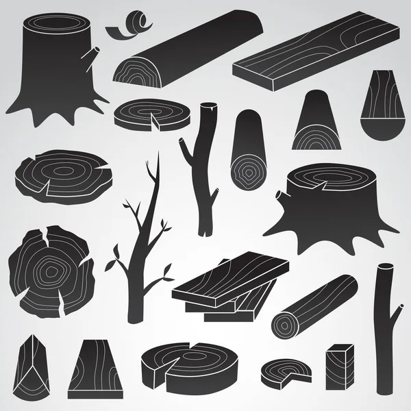 Sammlung Von Holzstämmen Teilen Elementen Vektor Icon Gesetzt — Stockvektor