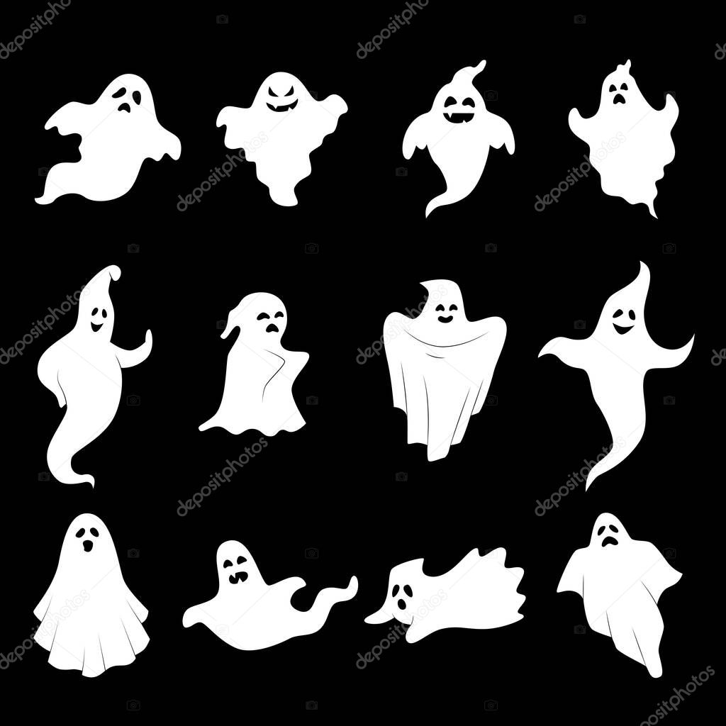 Collection of icons for Halloween - ghosts in different shapes. Vector art.