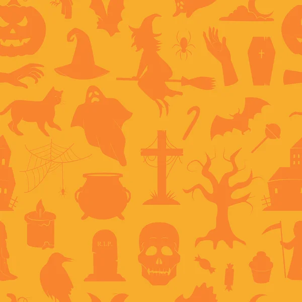 Nahtloses Vektor Muster Halloween Sammlung Traditioneller Halloween Symbole Und Requisiten — Stockvektor