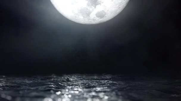 Lua Sobre Mar Refletindo Sobre Ondas Água Sem Costura Loop — Vídeo de Stock