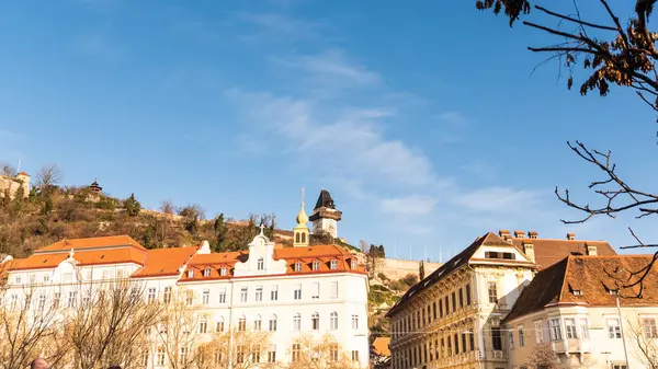 Graz Styrie Autriche 2019 Vue Sur Colline Schlossberg Avec Forteresse — Photo