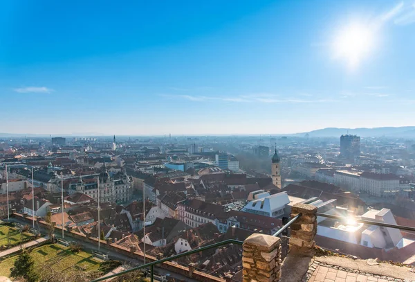 Schlossberg Hill Şehir Merkezi Saat Kulesi Nehir Mur Şehir Graz — Stok fotoğraf