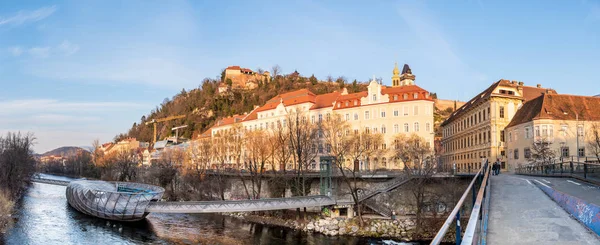 Graz Steiermark Österreich 2019 Panoramablick Der Mur Murinsel Auf Brücke — Stockfoto