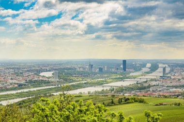 Viyana şehir manzarasındaki Kahlenberg tepesinden manzara. Turistik nokta
