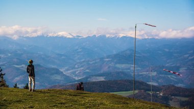 Graz'daki Shockl Dağı'ndan manzara. Graz Styria turistik nokta. 