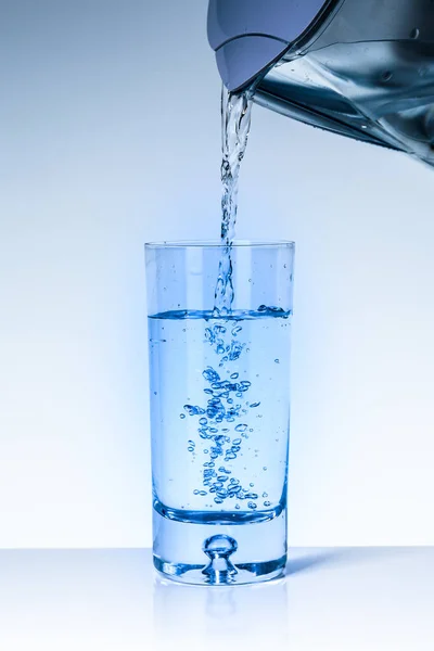 Filling up the water glass from water filter