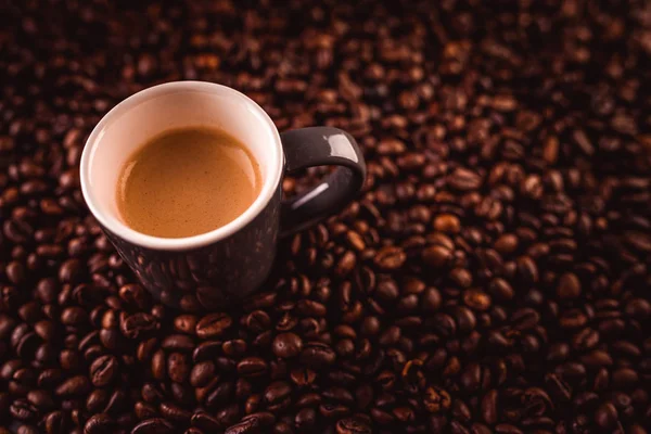 커피 콩에 커피가 분리된 브라운 에스프레소 컵. — 스톡 사진