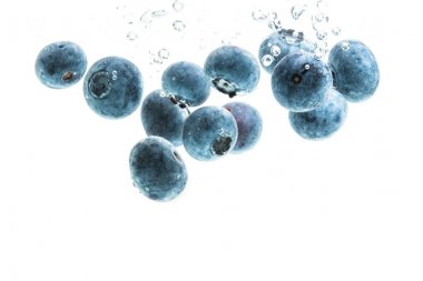 Yaban mersini suya düşer. Beyaz arka planda batan.