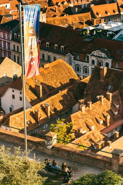 Graz Autriche 2020 Vue Panoramique Depuis Sommet Colline Schlossberg Sur — Photo