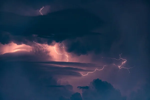 Lightning Strike Dark Cloudy Sky Background — Stock Photo, Image