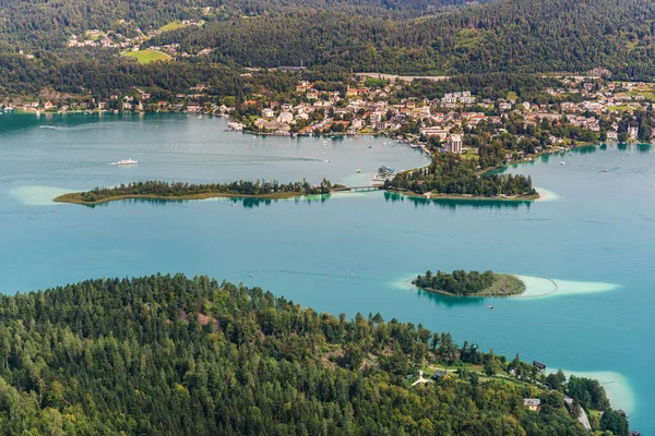 Panoramablick Auf Inseln Worthersee Reiseziel Österreich — Stockfoto