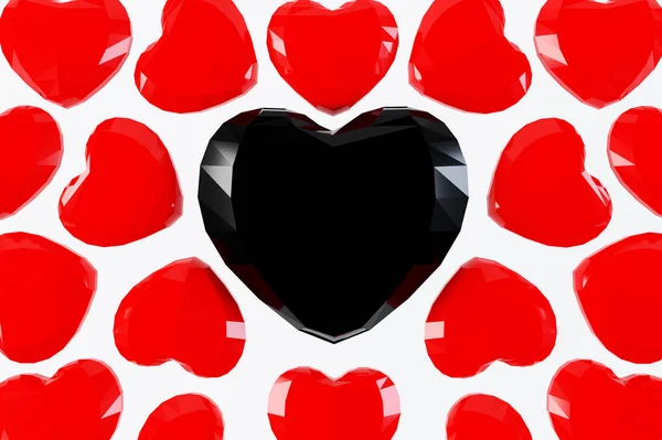 Red pixel hearts 3d