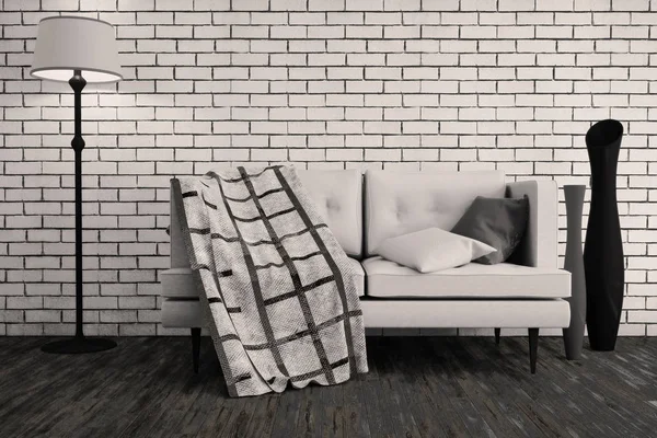 Interieur Een Moderne Stijl Met Een Bakstenen Muur Illustratie — Stockfoto