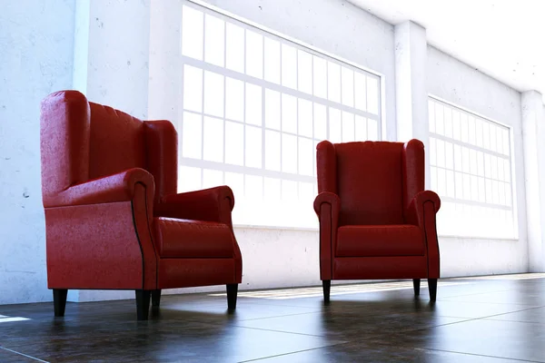 Dwa Czerwone Krzesła Dużej Sali Ilustracja Zdjęcie Stockowe