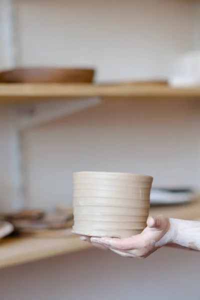 Pottery workshop craft clay jug handmade crockery — Stock Photo, Image