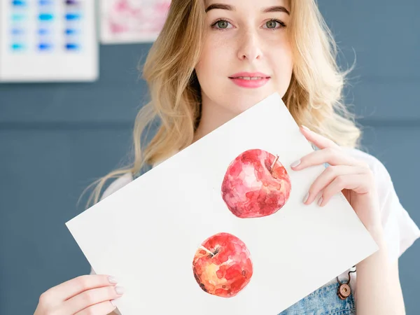 Pintura arte imagem desenho fruta maçã aquarela — Fotografia de Stock