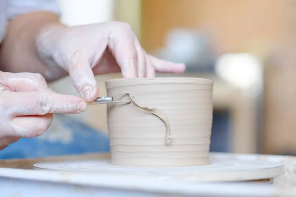 Pottery skill traditional art modeling clay jug — Stock Photo, Image