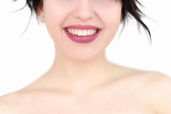 Эмоция лицо улыбка женщина зубы стоматолога здоровья полости рта — стоковое фото