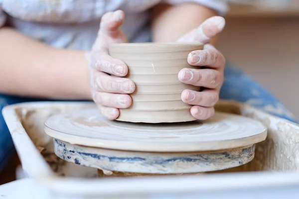 Pottery workshop handmade craft artisan clay wheel — Stock Photo, Image