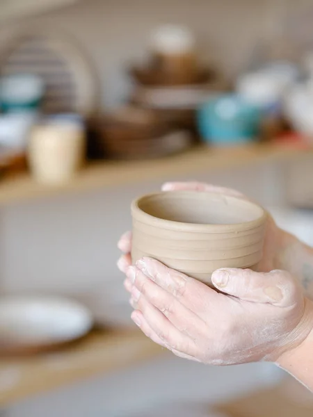 Aardewerk vaardigheid traditionele houden klei kruik servies — Stockfoto