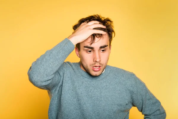 Sad worried scared afraid man pull hair out emotion — Stock Photo, Image