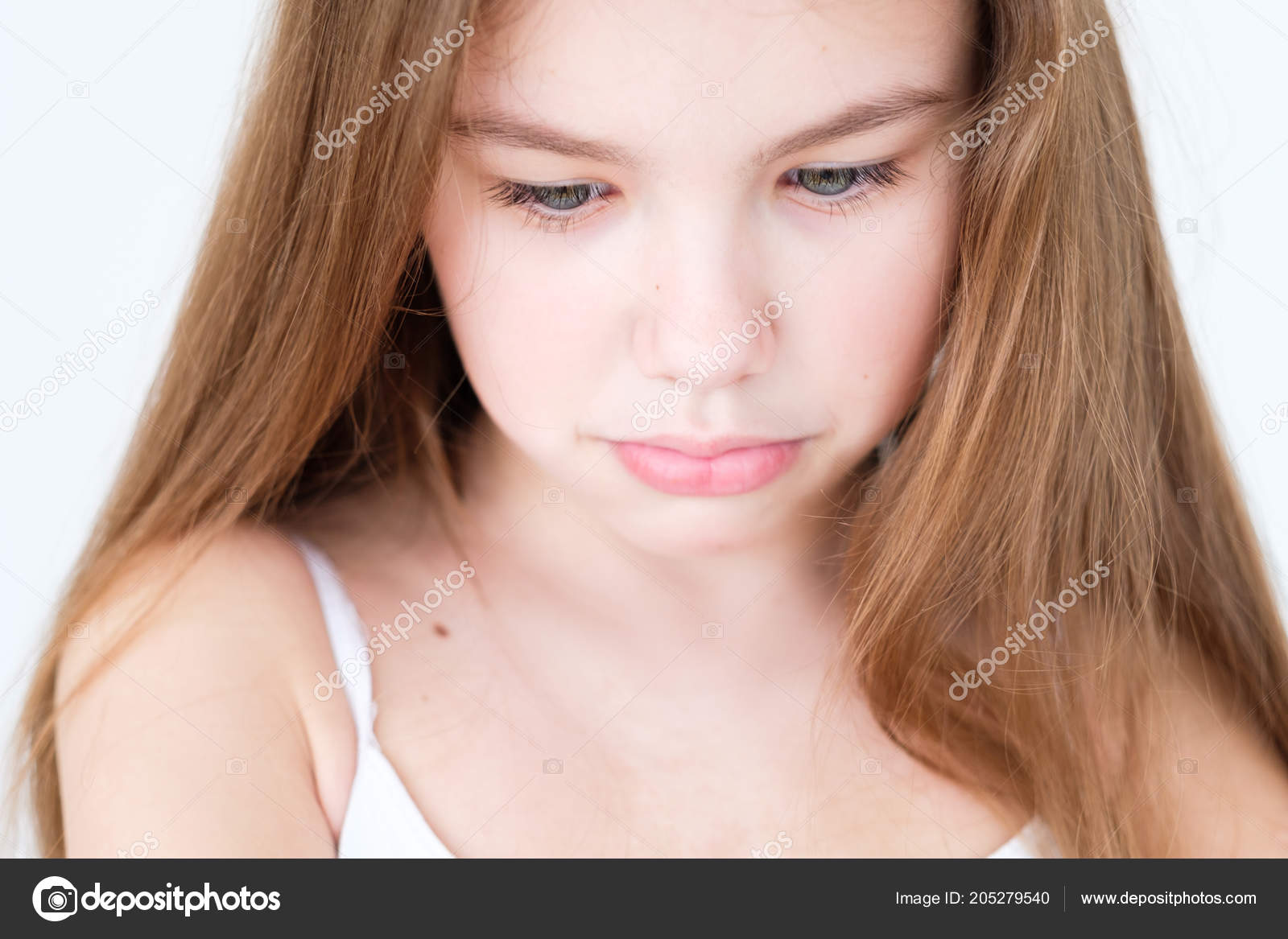 Emotion sad hurt offended pursed lips child girl Stock Photo by ...