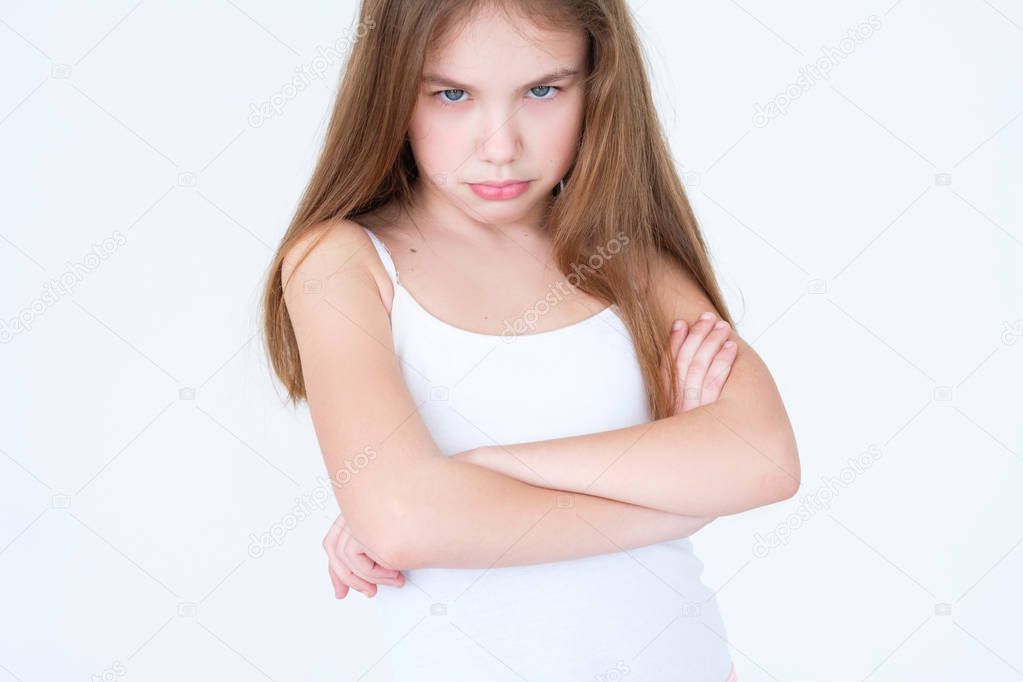 emotion hurt look offended kid girl crossed arms