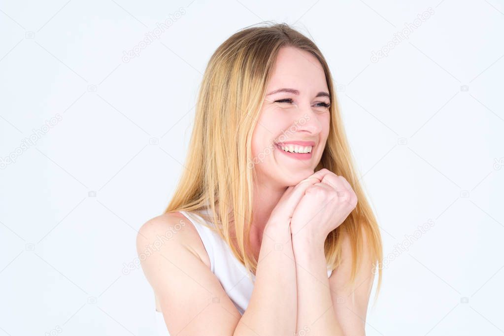 emotion face smiling woman pleased self satisfied