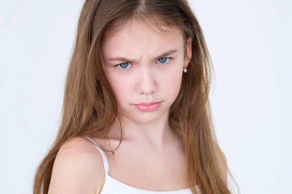 Emotion grumpy unhappy discontent frowning child — Stock Photo, Image