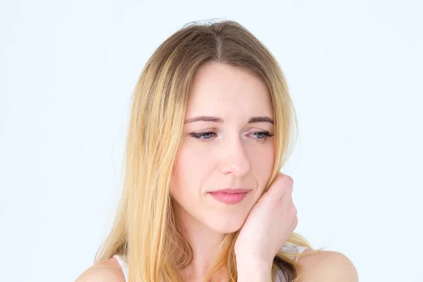 Emozione faccia abbattuto frustrato triste donna — Foto Stock