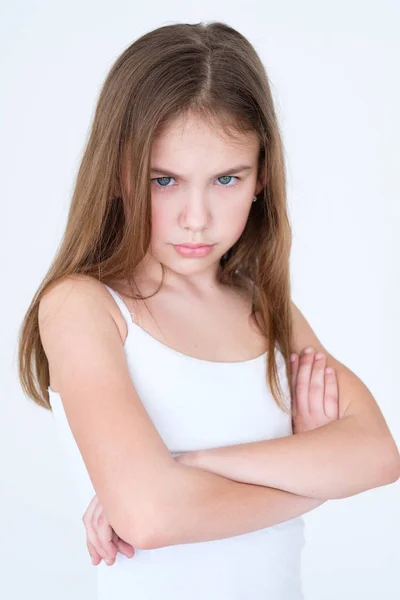 Emotion sad hurt offended child girl crossed arms — Stock Photo, Image