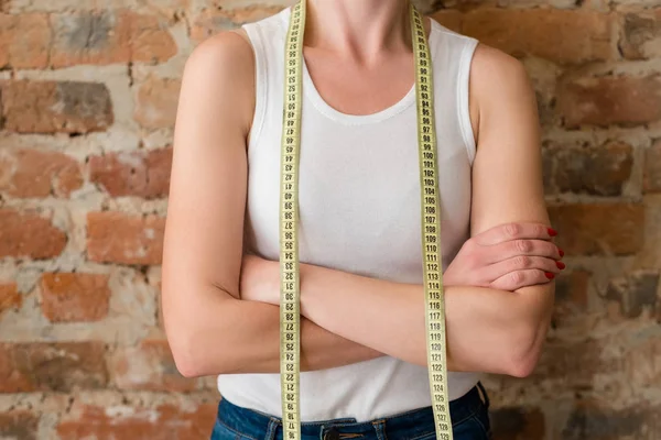 Perda de peso emagrecimento dieta saudável fita métrica — Fotografia de Stock