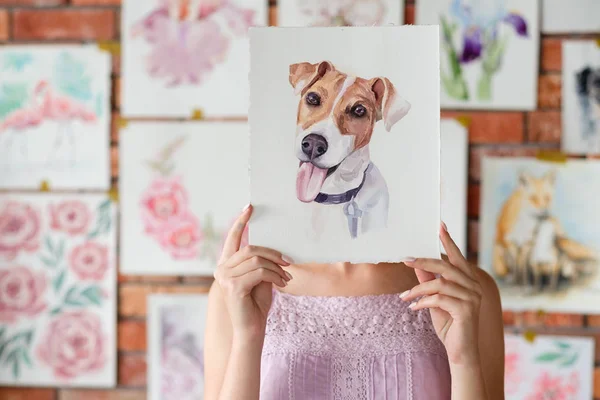 Umění kresby hobby akvarel barvy jack russell — Stock fotografie