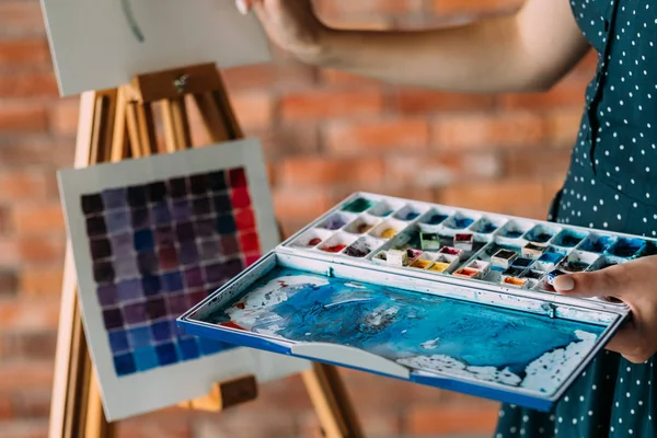 Arte pintura hobby ocio acuarela mezcla paleta — Foto de Stock