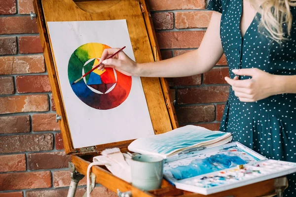 Art therapy painting class watercolor color wheel — Stock Photo, Image