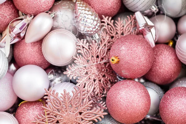 Assortiment kerst decor feestelijke achtergrond bal — Stockfoto