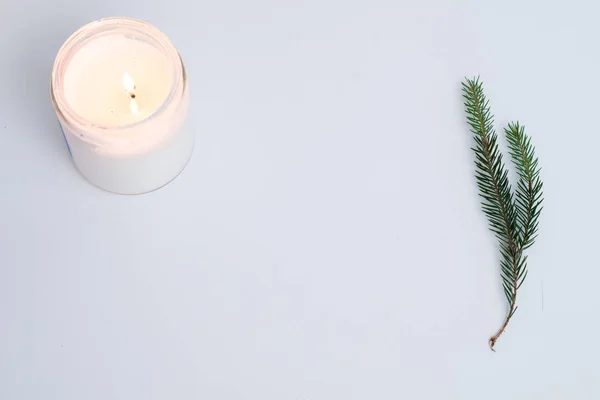 Свеча новогодней елки с сезонным естественным декором — стоковое фото