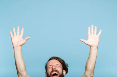 happiness enjoyment excited man hands air emotion clipart