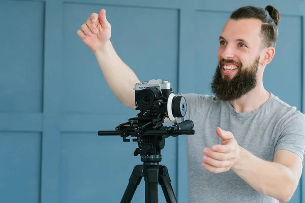 Video innehåll skytte kameraman instruktion arbete — Stockfoto