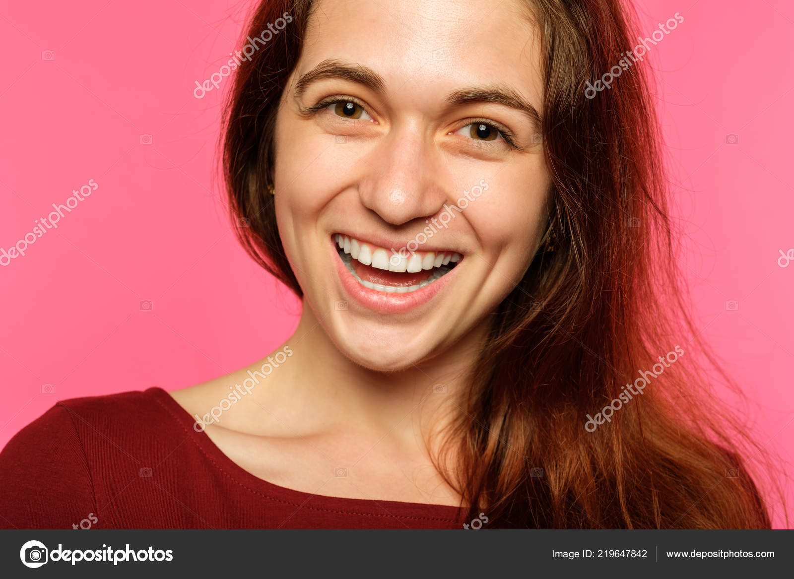 Emotion face happy joy thrilled girl beaming smile Stock Photo by ©golubovy  219647842