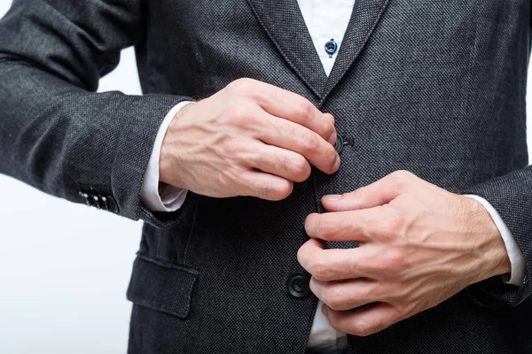 Homem de negócios botão terno jaqueta confiança sucesso — Fotografia de Stock