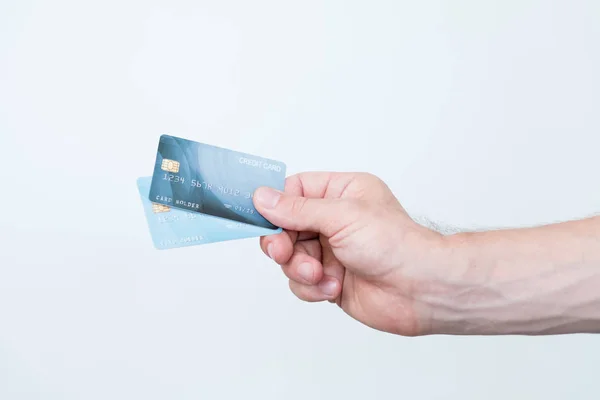Online Betalning Med Kreditkort Privatekonomi Och Pengar Förvaltning Handen Håller — Stockfoto
