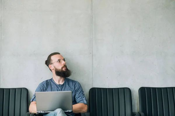 Pensive man look up job candidate business recruit — Stock Photo, Image