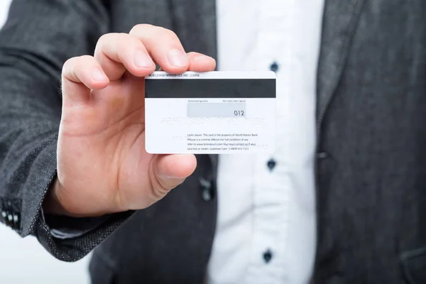 Człowiek karty kredytowej nadużyć finansowych danych ochrony bezpieczeństwa — Zdjęcie stockowe