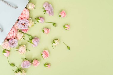 gül döktüm kağıt çanta yeşil arka plan düzenlenmiş