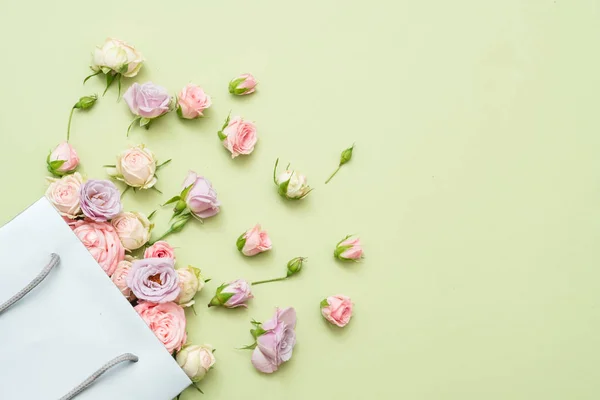 Rosa entrega flor felicitación verde — Foto de Stock