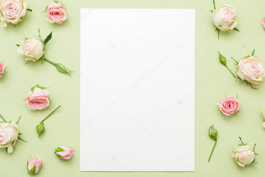 women greeting blank card mockup rose border