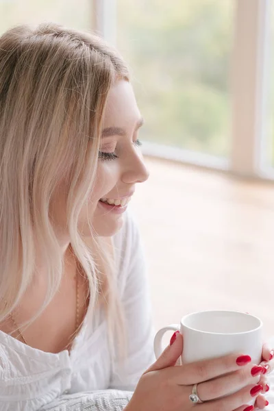 comfort healthy morning drink woman hold cup