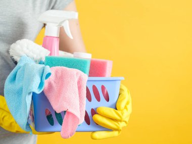 Eve temizlikçi kadın malzemeleri set kopya alanı