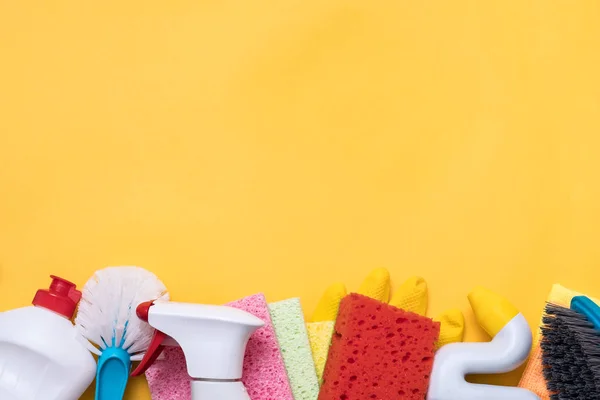 Cleaning supplies shopping assortment copy space — Stock Photo, Image